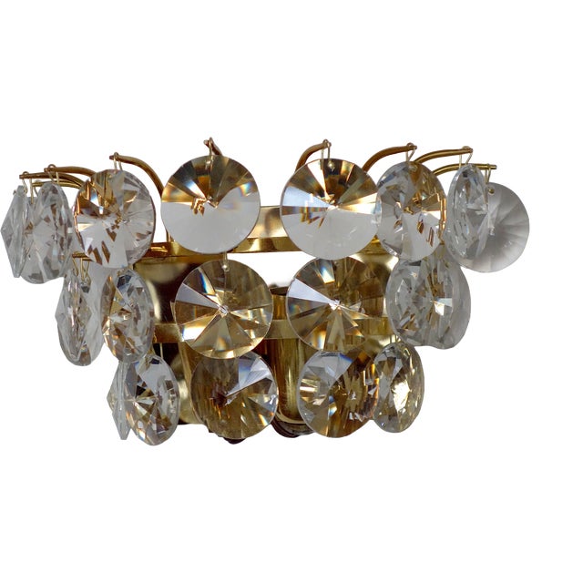 Vintage Brass and Lead Crystal Wall Lamp from H. Richter, 1960s For Sale