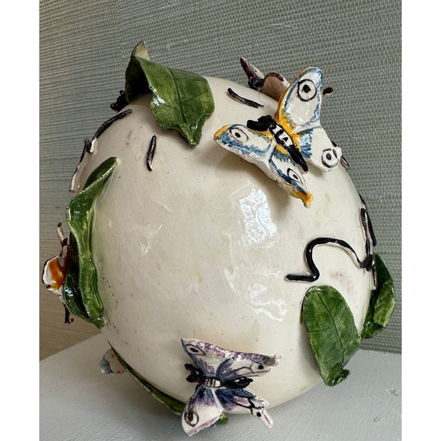 Trompe L’Oeil Christine Viennet French Ceramic Butterfly Sphere For Sale - Image 12 of 15