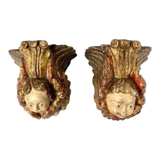 Pair of 18th Century Italian Figural Angel Wall Brackets For Sale