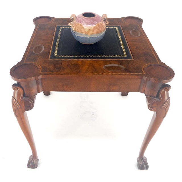 Chippendale Leather Top Chippendale Style Ball & Claw Feet Backgammon Chess Game Table MINT! For Sale - Image 3 of 13