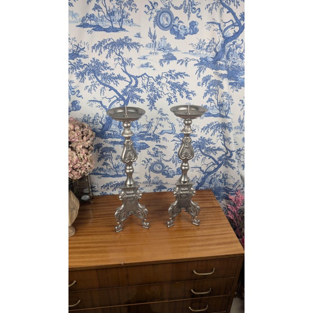 Pewter Candlesticks with Rococo Decoration, Set of 2 For Sale - Image 5 of 13