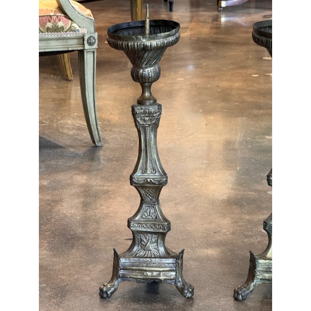 Brass Pair of Altar Sticks For Sale - Image 8 of 10