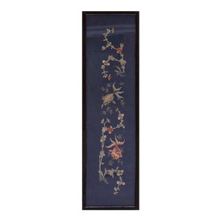 1920s Blue Koi Fish Antique Chinese Textile With Frame 0' 8''x 1' 10'' Woven Wool Carpet Rug For Sale
