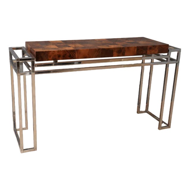Chrome and Wood Console Table by Aldo Tura, 1970s For Sale