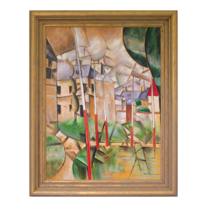 E. Pullman, Abstract Cityscape Cubist Oil on Canvas Painting