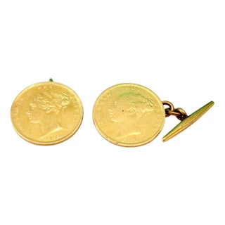 Queen Victoria Gold Half Pound Cufflinks, Set of 2 For Sale