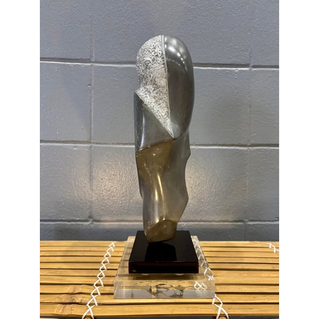 Henry Moore Vintage Postmodern Abstract Carved Stone Sculpture on Lucite Base For Sale - Image 4 of 6