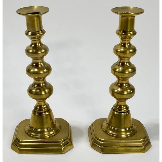 Early 20th Century Antique Brass Push-Up Candlesticks, a Pair For Sale - Image 5 of 9