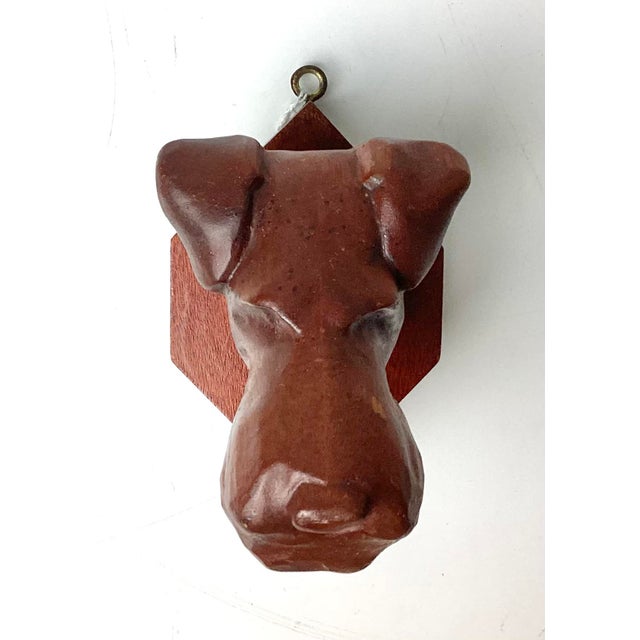 Wonderful Folk Art Hand Carved Wood Terrier Dog Wall Sculpture? This piece is unsigned has great old surface with some...