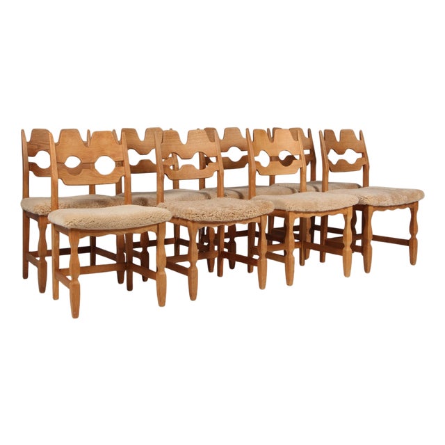 Danish Dining Chairs in Oak by Henning Kjærnulf, 1970s, Set of 8 For Sale