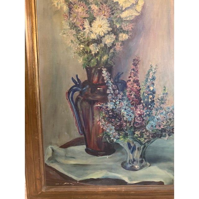 1930s Vintage 1938 Floral Still Life Oil Painting, Signed Ashley, in Gilt Wood Frame For Sale - Image 5 of 16