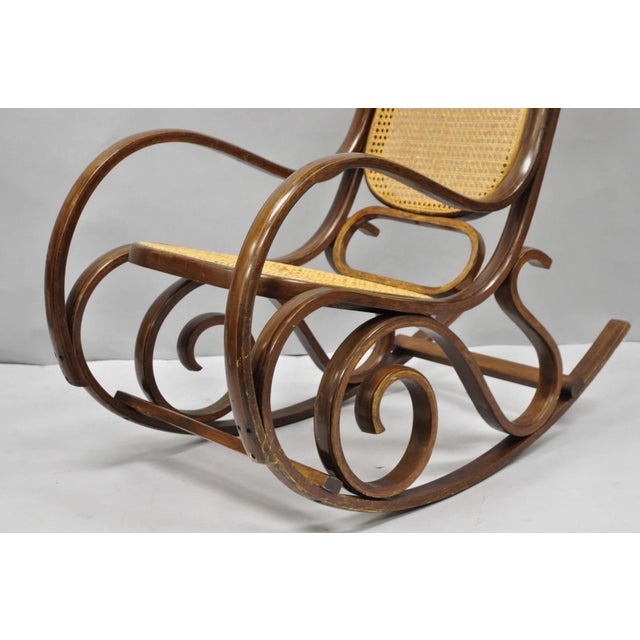 Vintage Mid Century Modern Thonet Style Bentwood & Cane Rocker Rocking Chair (C) For Sale - Image 17 of 18