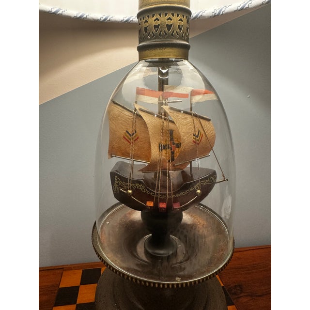 Mid 20th Century Vintage Ship in a Bottle Lamp With Newly Covered Shade For Sale - Image 5 of 9