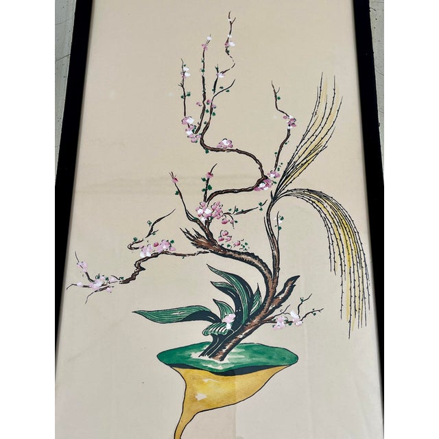 Mid-Century Surrealist Flowers and Turtles Original Watercolor Gouache Framed Paintings Tall 29"h - For Sale - Image 10 of 12