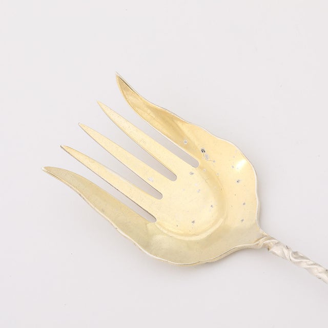 Gold Arts & Crafts Sterling Silver & Gold Washed Twist Fork by Whiting Manufacturing For Sale - Image 8 of 10