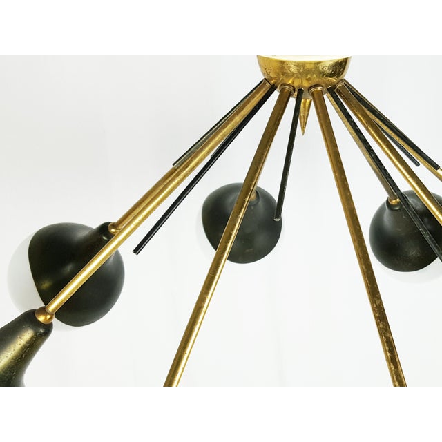 Black Opaline Glass, Brass & Painted Metal 8-Light Pendant Lamp from Stilnovo, 1950s For Sale - Image 8 of 14