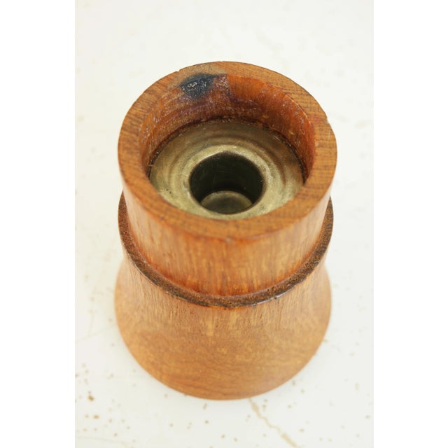 Mid-Century Modern Vintage Teak & Glass Candle Holder For Sale - Image 3 of 4