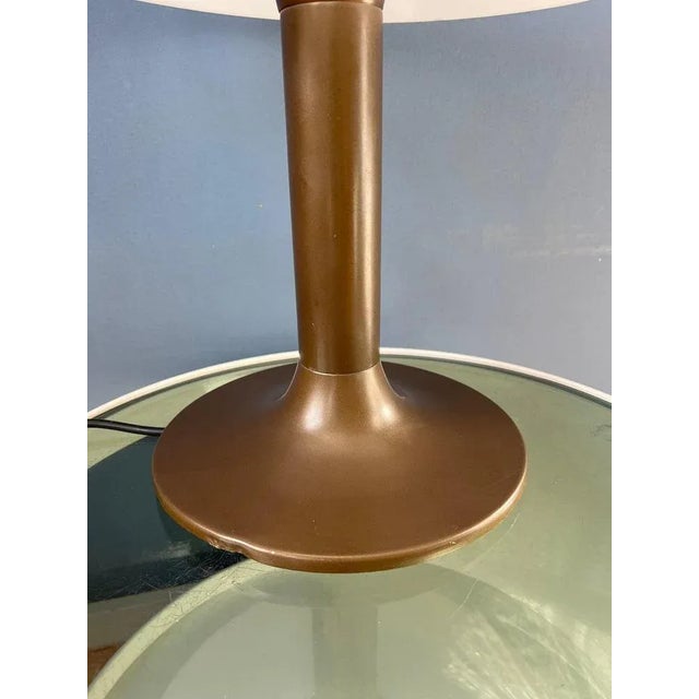 Glass Mid-Century Space Age Brown and White Mushroom Table Lamp For Sale - Image 7 of 11