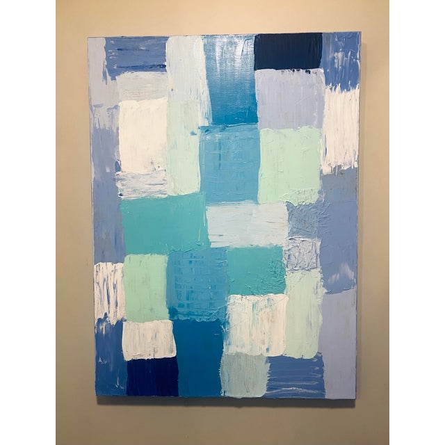 Melinda S Best, 2025, “Ocean Building Blocks,” Fabulous Mixture Of Blues, Large Modern Abstract Geometric Acrylic Painting...