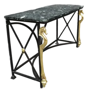 Maison Charles Style Brass Seahorse Console Table With Verdi Marble Top