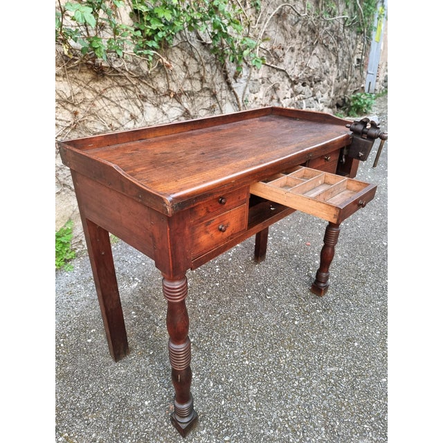 Brown French Watchmakers Workbench with Drawers and Leather Surface, 1900s For Sale - Image 8 of 18