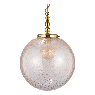 Mouth-Blown, Spherical Glass Pendant Lamp with Melted Flakes of Real Gold, 1970s For Sale