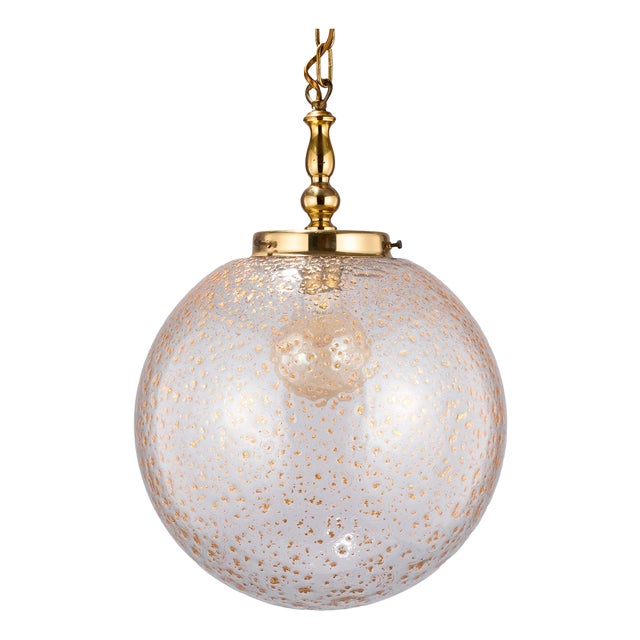 Mouth-Blown, Spherical Glass Pendant Lamp with Melted Flakes of Real Gold, 1970s For Sale