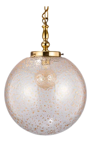 Mouth-Blown, Spherical Glass Pendant Lamp with Melted Flakes of Real Gold, 1970s