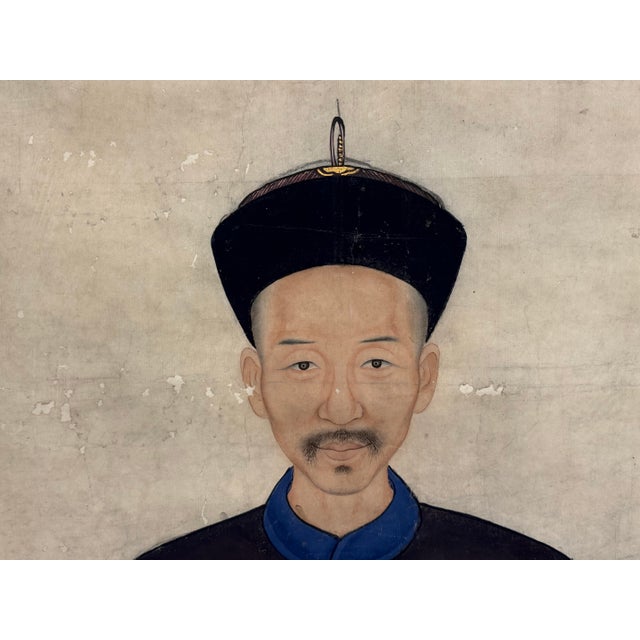 Early 20th Century Antique Chinese Qing Dynasty Ancestor Portraits, Pair For Sale - Image 5 of 12