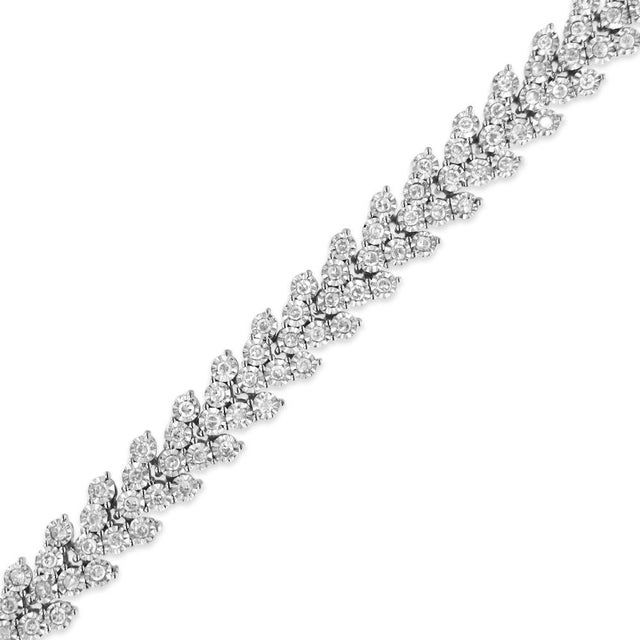 Contemporary .925 Sterling Silver 2.00 Cttw Miracle Set Diamond Laurel Wreath Link Bracelet (I-J color, I3 clarity) - 7.25" For Sale - Image 3 of 6