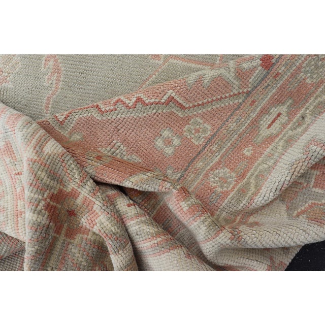 Large Antique Turkish Oushak With Medallion in Green and Pink 13'4 X 16'4 For Sale - Image 10 of 12