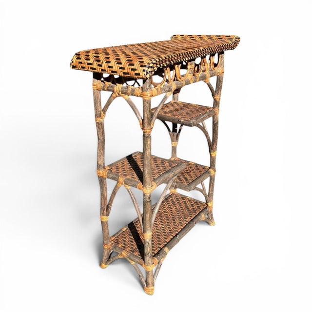 Vintage Rattan Wrapped Etagere With Staggered Shelving For Sale - Image 4 of 8