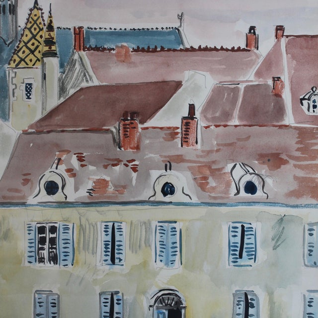 Yves Brayer, A Street in Beaune, Watercolor For Sale - Image 8 of 16