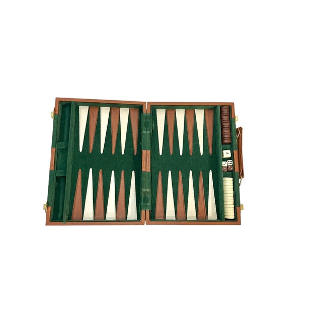 Ralph Lauren Vintage Mid-Century Green and Brown Striped Backgammon Game Set in Travel Case For Sale - Image 4 of 17