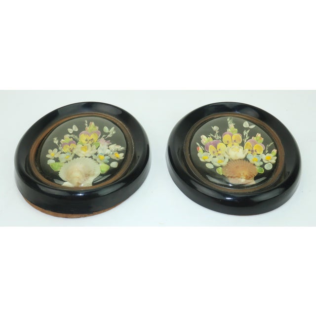 Vintage Shell Art Floral Bouquet in Victorian Style Oval Frames, a Pair For Sale In Atlanta - Image 6 of 12