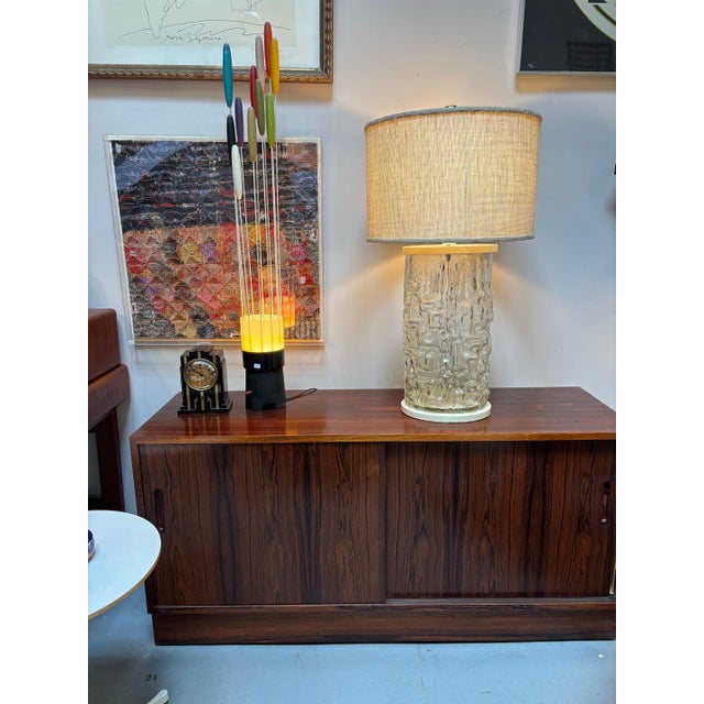 Large Swedish Molded Glass Table Lamp. Base measures 10" wide and 8" deep. Overall when a shade is placed on Lamp it...
