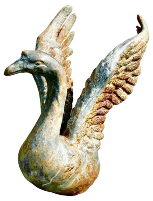 Large Weathered Cast Iron Statue of Swan Landing, 1920s