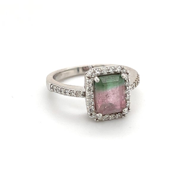 Watermelon Tourmaline Diamond Ring 14k Gold 1.82 TCW Certified, Size 7 For Sale In New York - Image 6 of 11
