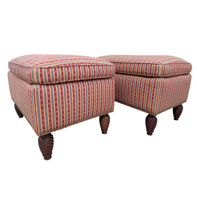English Vintage English Style Upholstered Ottomans With Spiral Turned Legs by O. Henry House, a Pair For Sale - Image 3 of 12