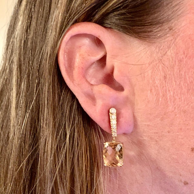 Natural Morganite Diamond Earrings 14k Gold 9.93 TCW Certified For Sale - Image 13 of 18