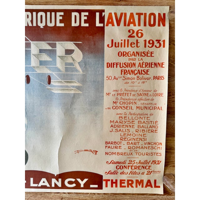 Art Deco 1930s Journee Historique De l'Aviation 1931 Historic Early French Aviation Poster Linen Backed 46”x61” For Sale - Image 3 of 6