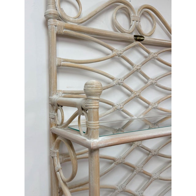 Wood Vintage Etagere Henry Link Rattan Whitewash Three-Tier Glass Shelves Coastal For Sale - Image 7 of 16