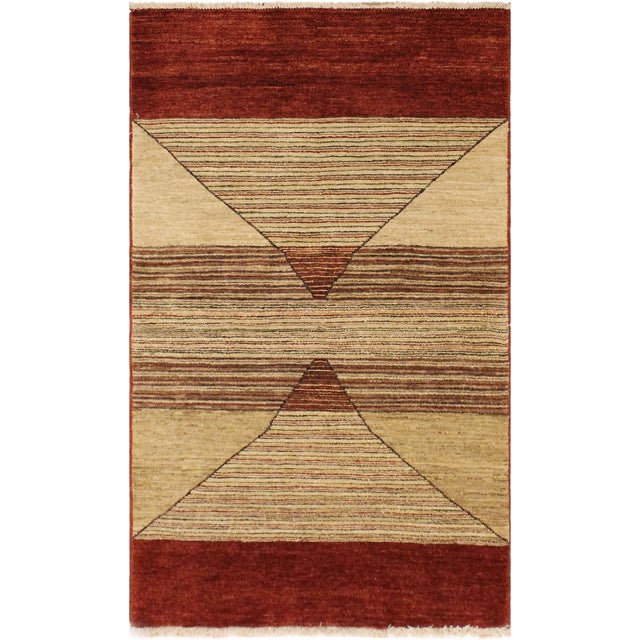 Modern Gabbeh Beige/Red Wool Rug - 2'11'' X 5'1'' For Sale - Image 10 of 10