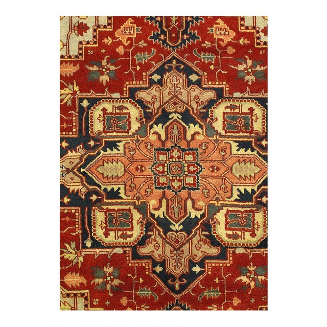 Indo Serapi design rug. Handmade Hand-knotted in fine lambswool. Lamb's Wool on a Cotton Foundation Vegetable Dyed Hand-...