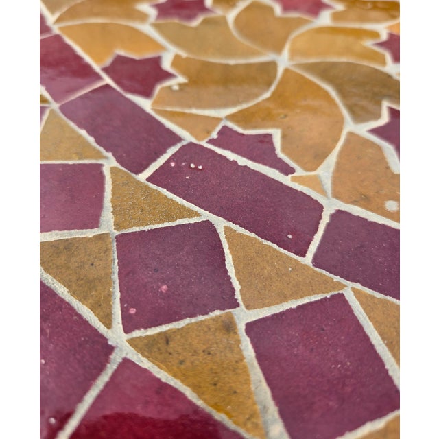 32" Handcrafted Honey and Burgundy Rafraf Moroccan Mosaic Table For Sale In Orlando - Image 6 of 6
