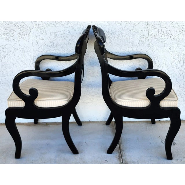 1980s English Regency Dining Accent Chairs Ebonized Pair For Sale - Image 5 of 12