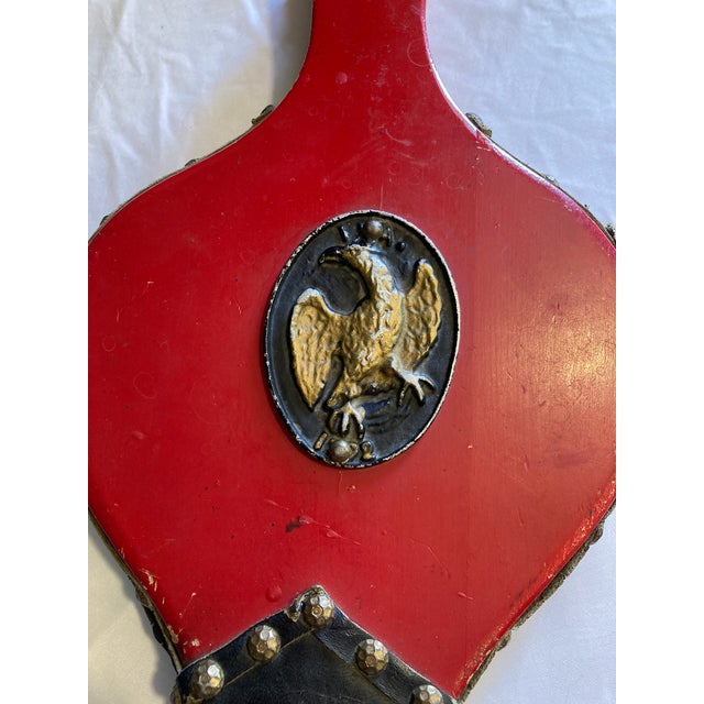 Victorian Vintage Red Fireplace Bellows With Eagle Emblem For Sale - Image 3 of 10