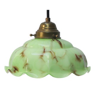 French Green Clichy Marble Patern Glass Pendant Lamp, 1920s For Sale