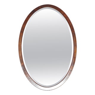 Antique Venetian Art Deco Oval Hardwood Framed Mercury Mirror, 1920s For Sale