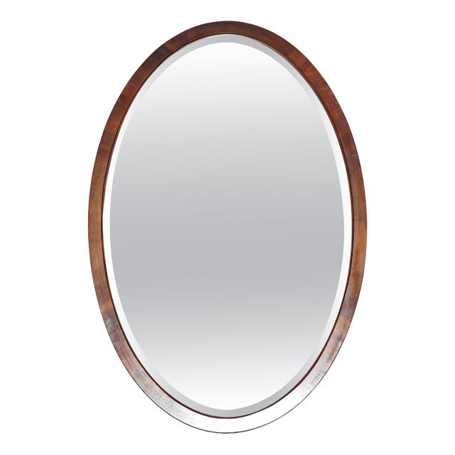 Antique Venetian Art Deco Oval Hardwood Framed Mercury Mirror, 1920s For Sale